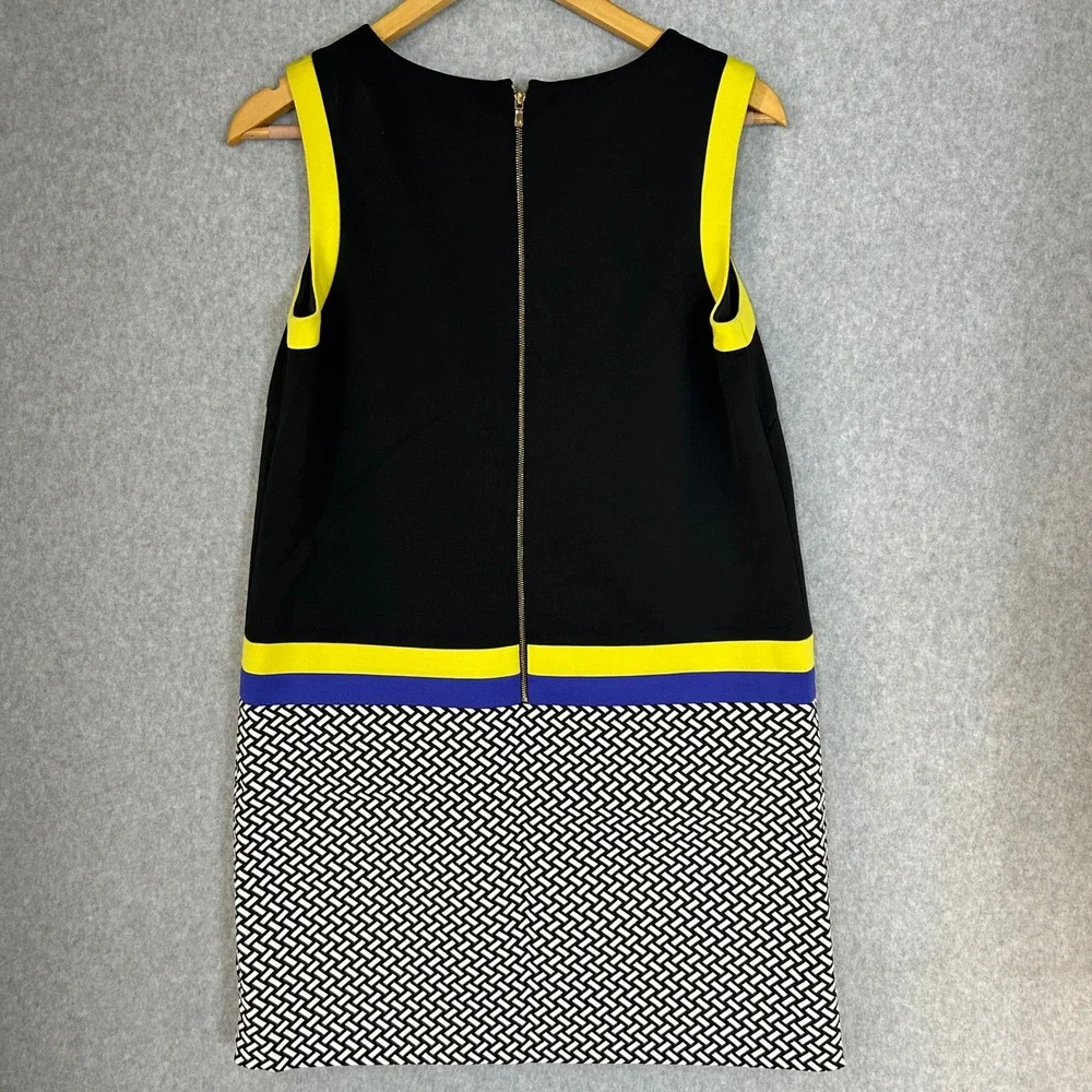 Tahari Arthur S Levine Black Yellow Blue Geometric Sheath Dress Size 6 Petite 6P